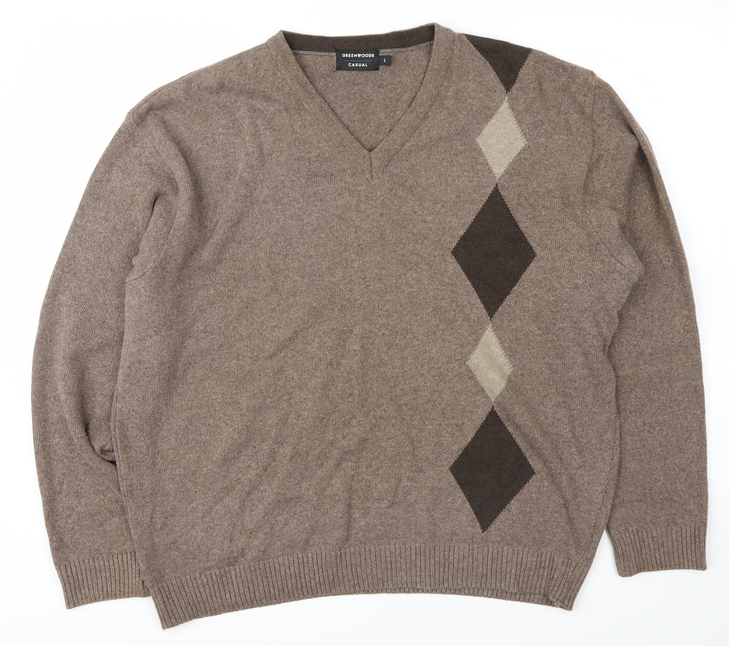 greenwoods Mens Brown Argyle/Diamond  Pullover Jumper Size L