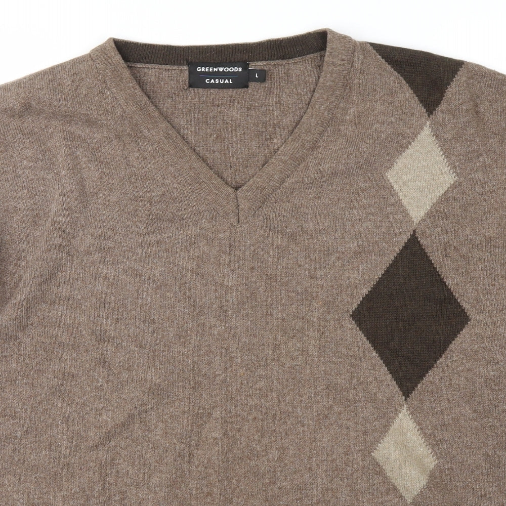 greenwoods Mens Brown Argyle/Diamond  Pullover Jumper Size L