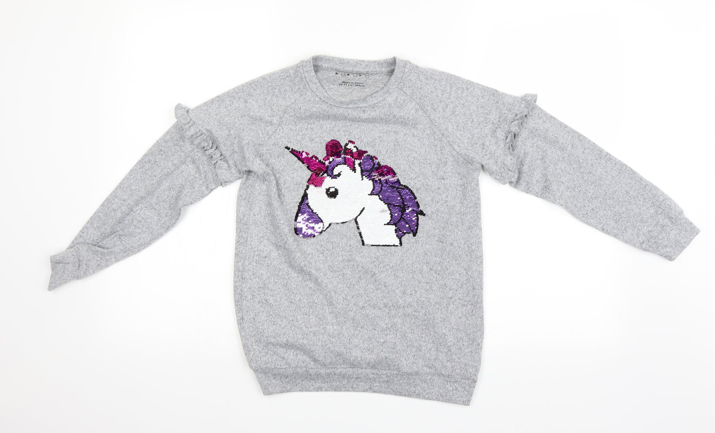 Preworn Girls Grey Houndstooth  Pullover Sweatshirt Size 10 Years  - unicorn