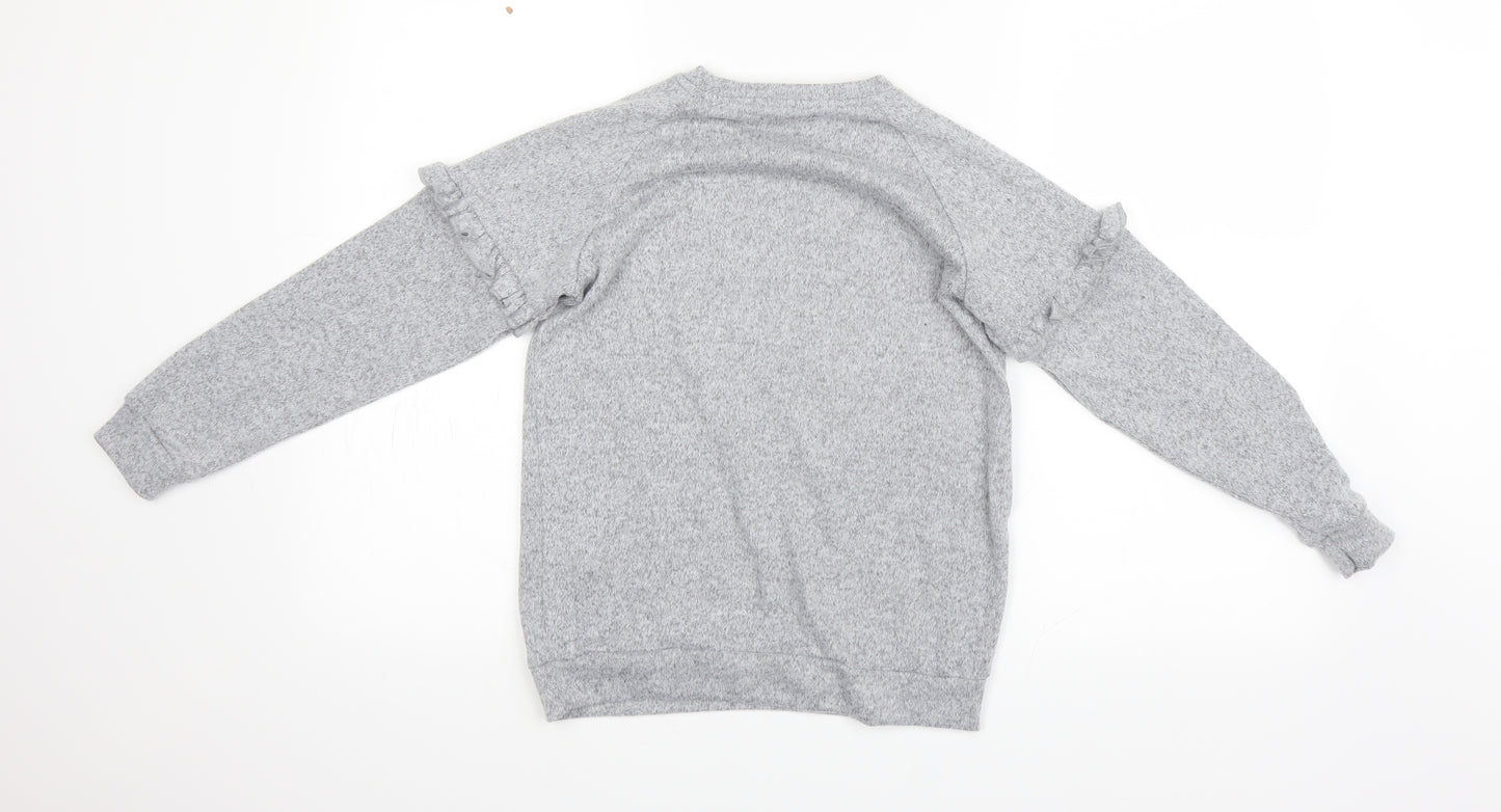 Preworn Girls Grey Houndstooth  Pullover Sweatshirt Size 10 Years  - unicorn