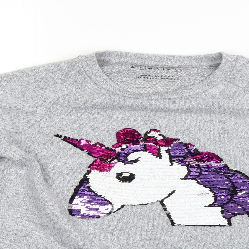 Preworn Girls Grey Houndstooth  Pullover Sweatshirt Size 10 Years  - unicorn