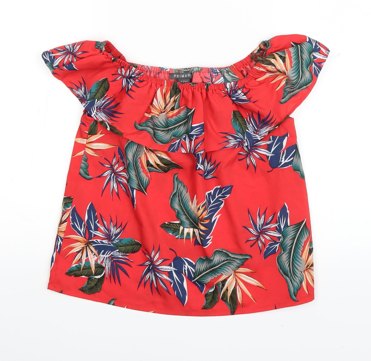 Primark Girls Red Floral  Basic T-Shirt Size 10-11 Years