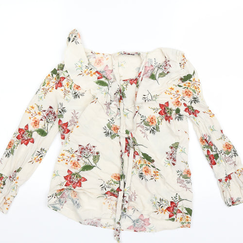 Bershka Womens Beige Floral  Basic Blouse Size 6