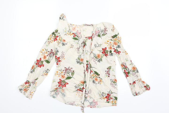 Bershka Womens Beige Floral Basic Blouse Size 6