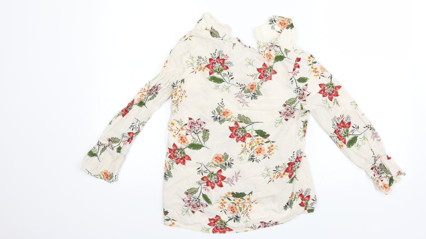 Bershka Womens Beige Floral  Basic Blouse Size 6