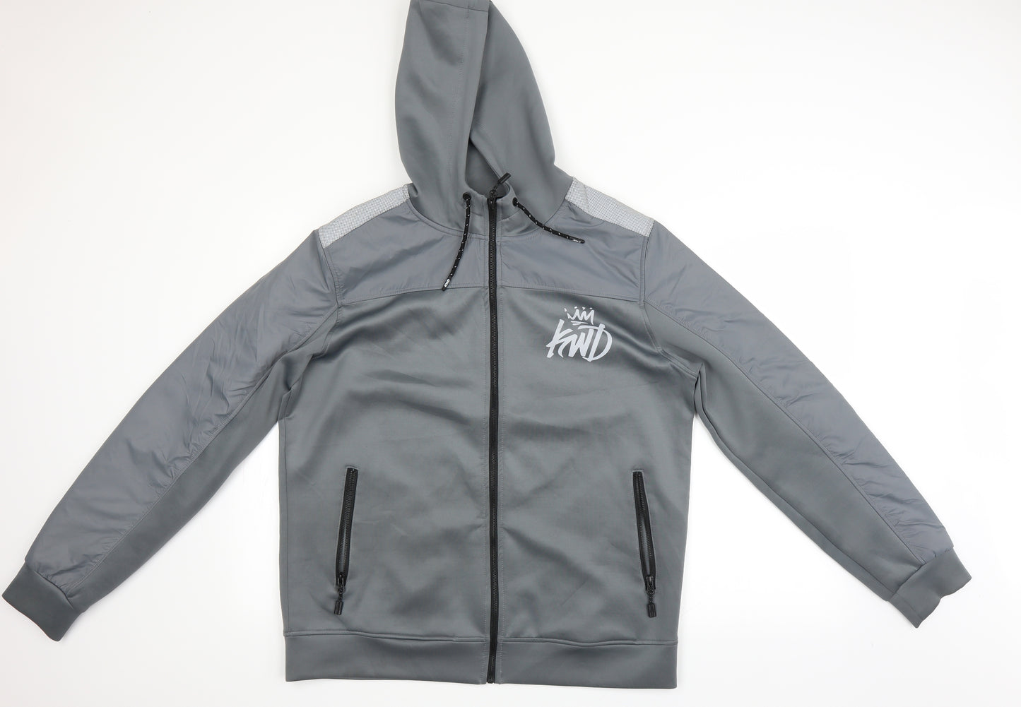 KWD Mens Silver Houndstooth  Full Zip Hoodie Size XL