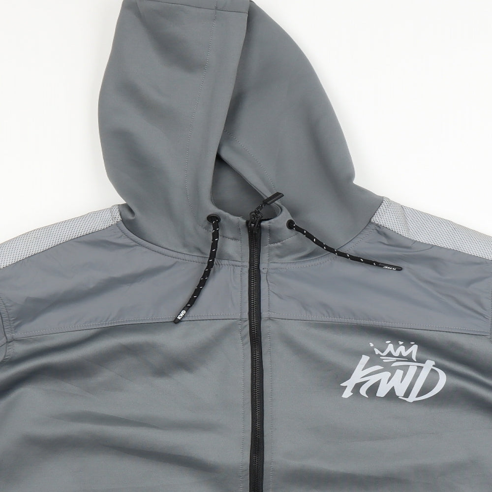 KWD Mens Silver Houndstooth  Full Zip Hoodie Size XL