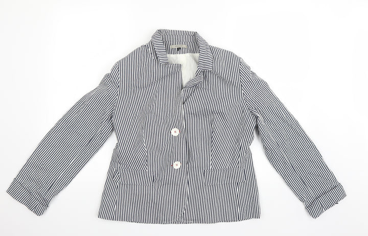 Coercion Womens White Striped  Overcoat Jacket Size 18