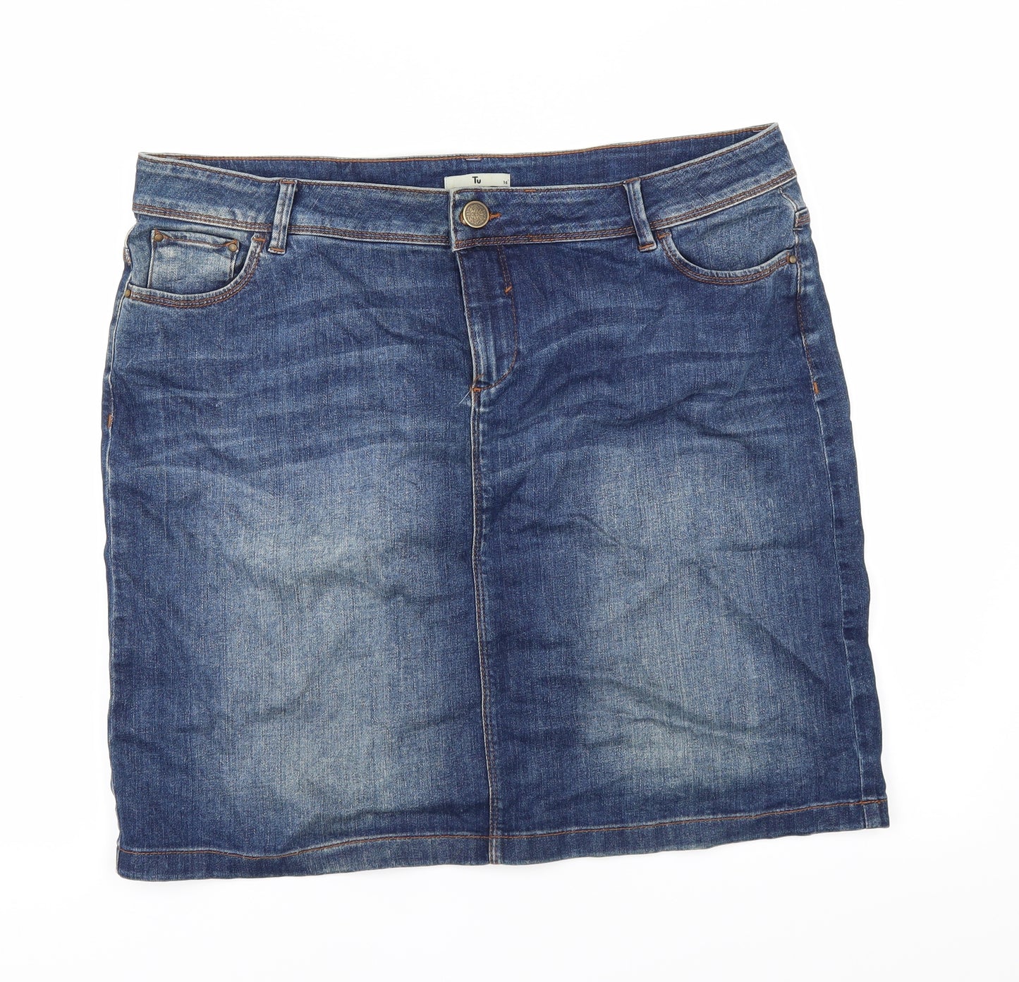 TU Womens Blue  Denim A-Line Skirt Size 16