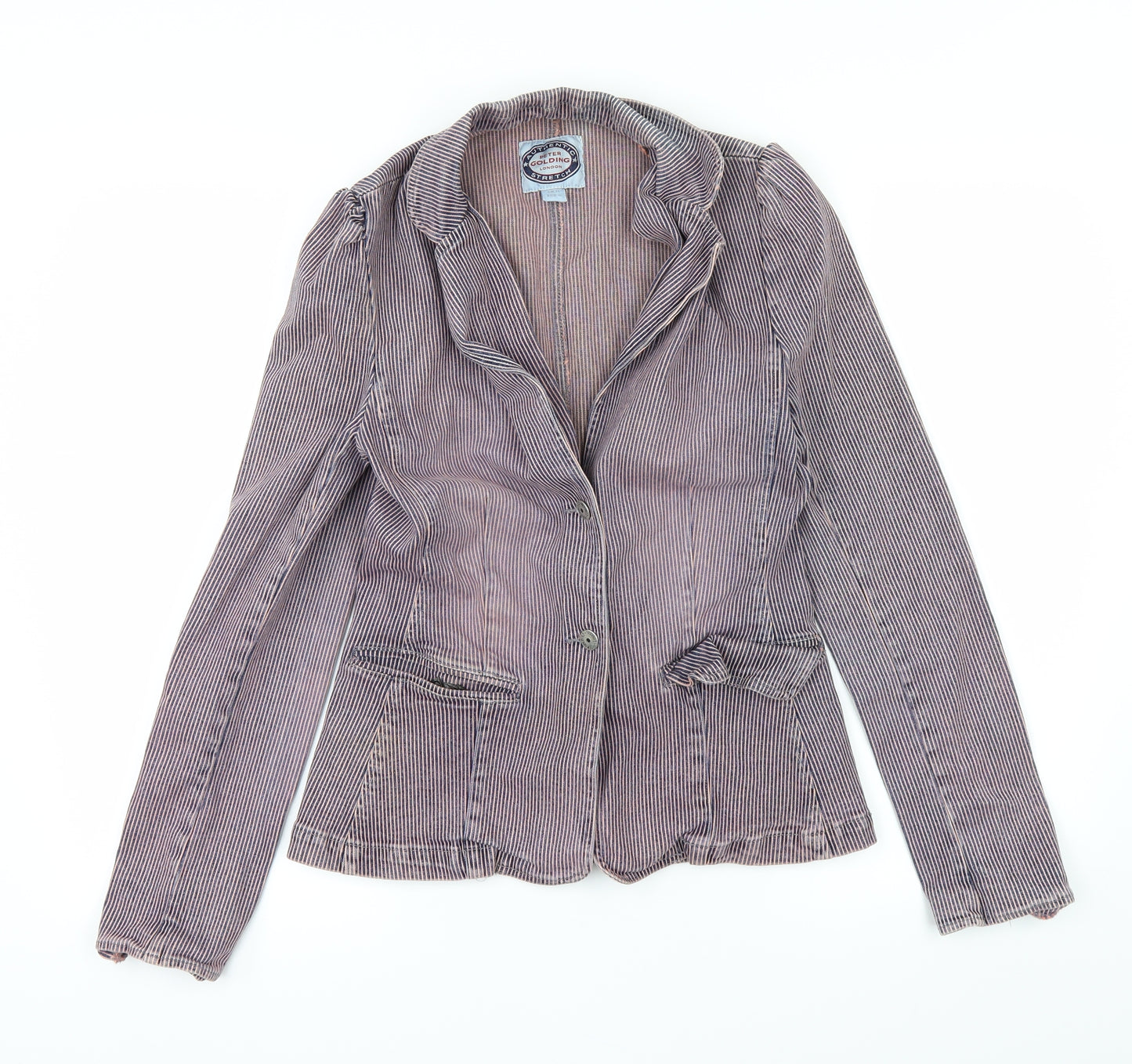 Peter Golding Womens Pink Striped  Overcoat Coat Size 10