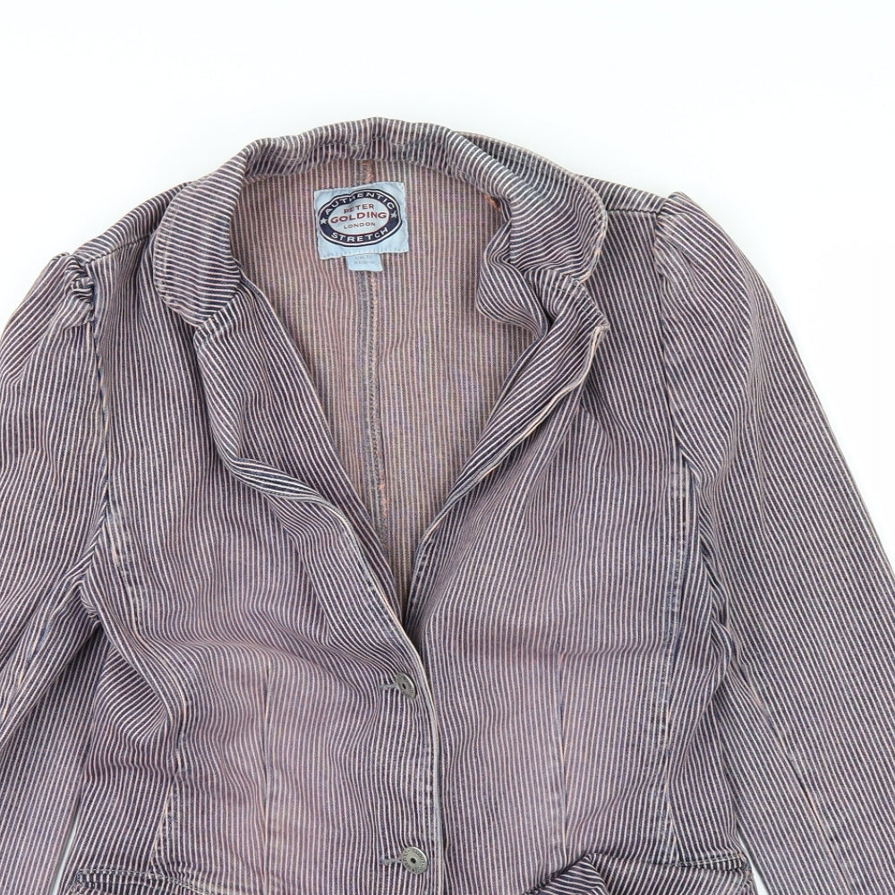 Peter Golding Womens Pink Striped  Overcoat Coat Size 10