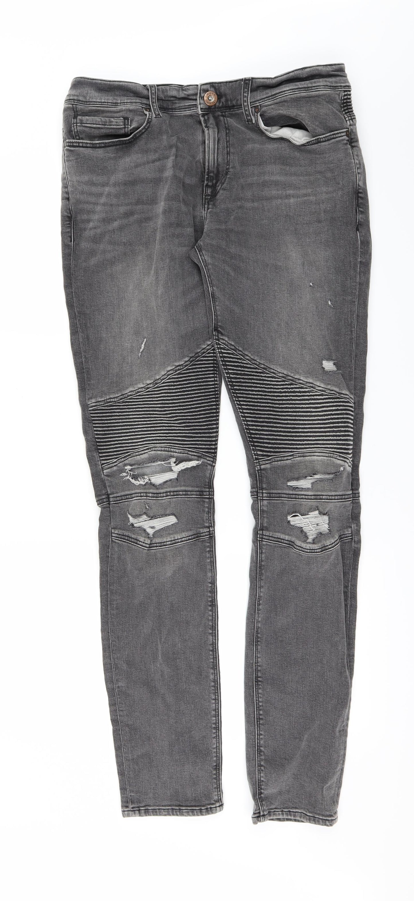 River Island Mens Black  Denim Straight Jeans Size 32 L31 in