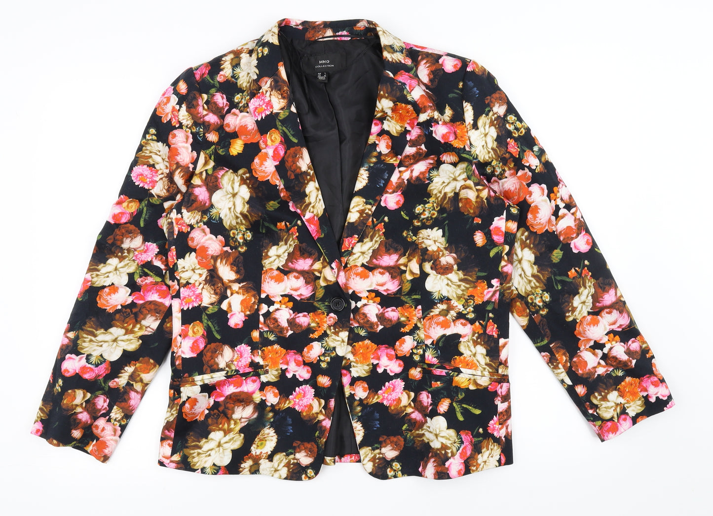 Mng Womens Black Floral  Jacket Blazer Size XL