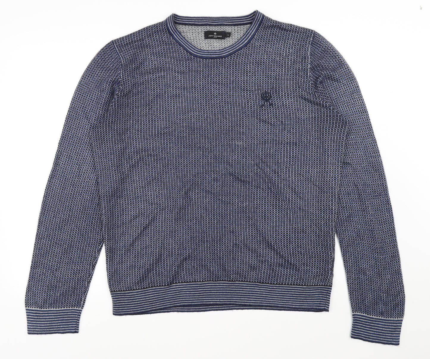 Jeff Banks Mens Blue Striped  Pullover Jumper Size L