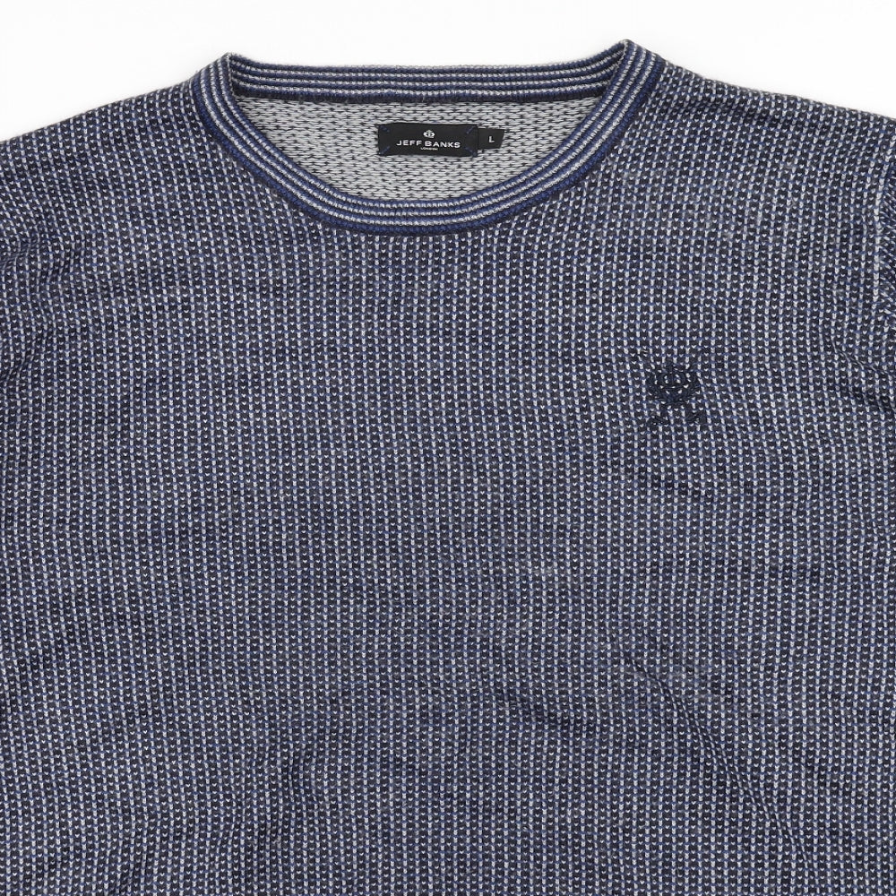 Jeff Banks Mens Blue Striped  Pullover Jumper Size L
