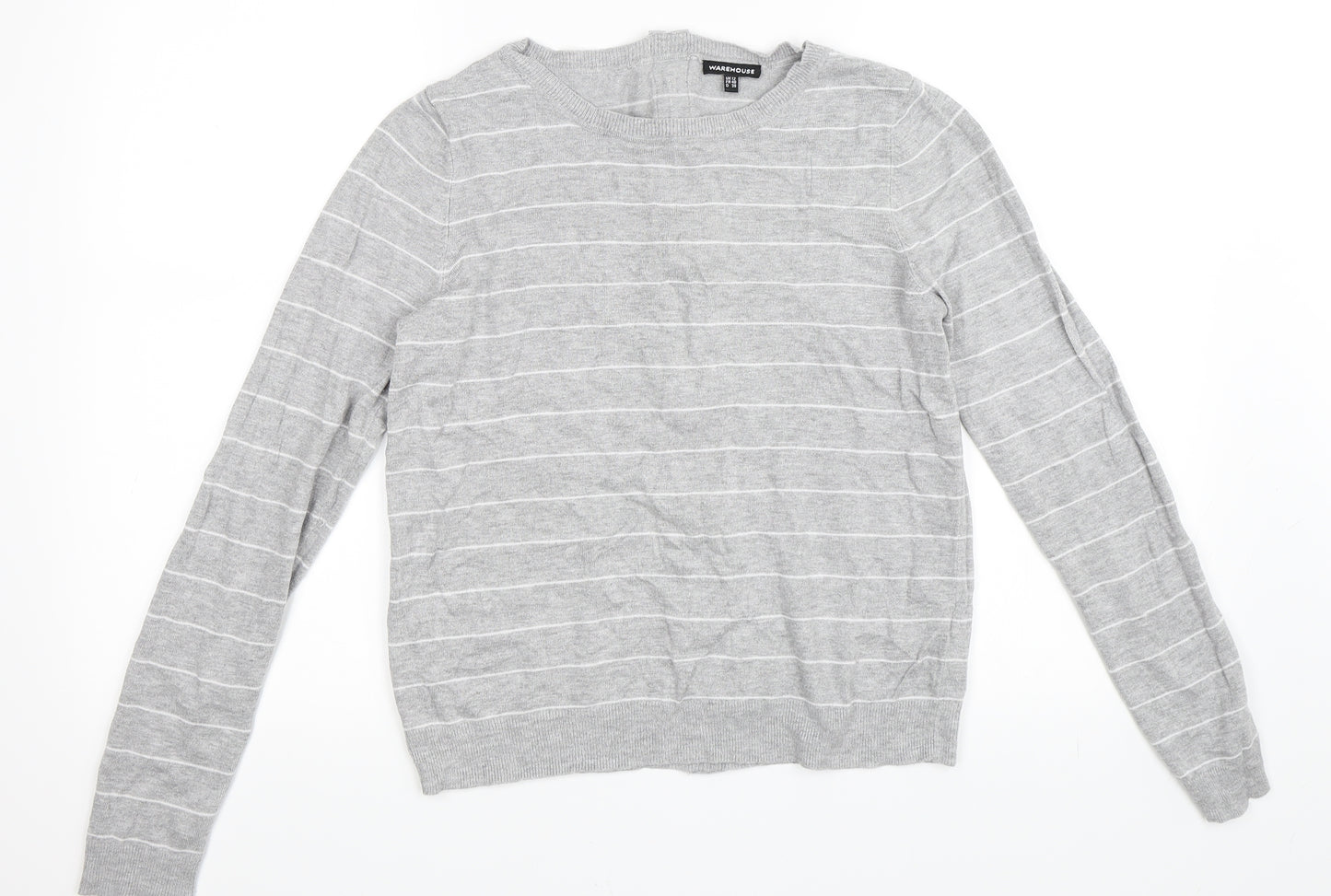 Warehouse Womens Grey Striped  Pullover Jumper Size 12