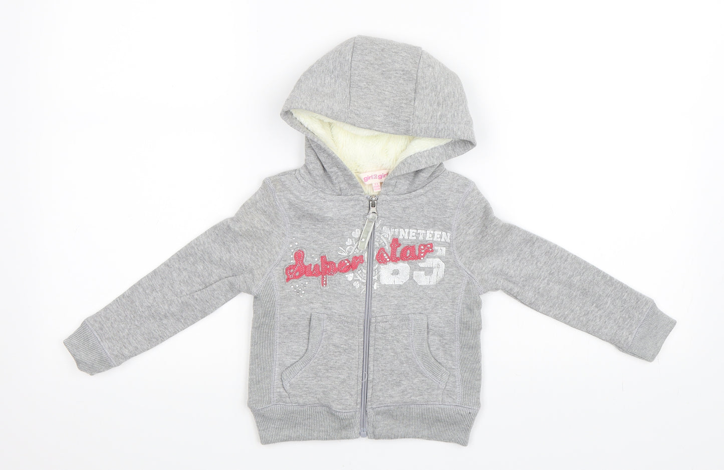 Girl 2 Girl Girls Grey   Full Zip Hoodie Size 2-3 Years