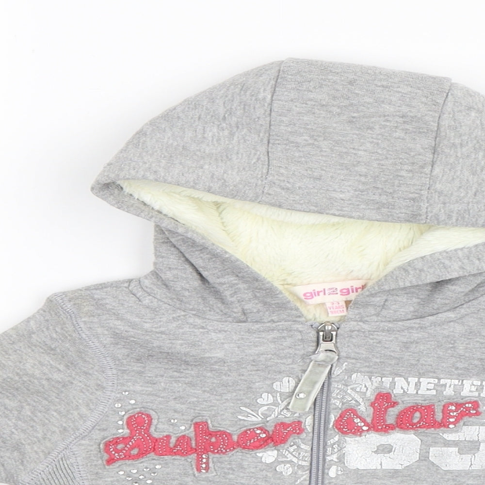 Girl 2 Girl Girls Grey   Full Zip Hoodie Size 2-3 Years