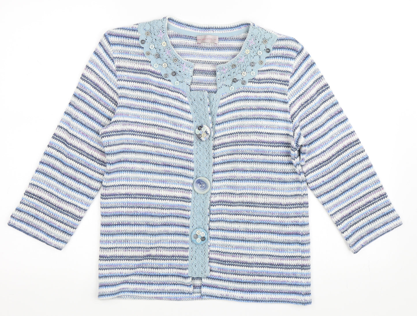 Per Una Womens Blue Striped  Cardigan Jumper Size M