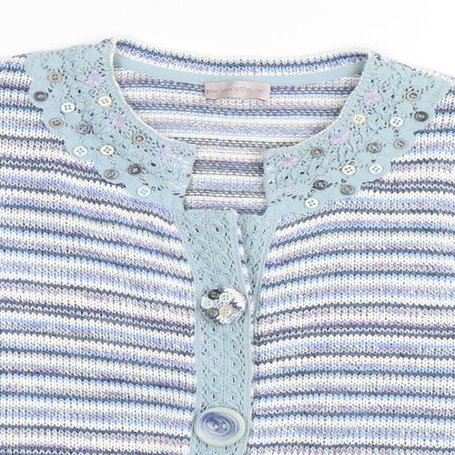 Per Una Womens Blue Striped  Cardigan Jumper Size M