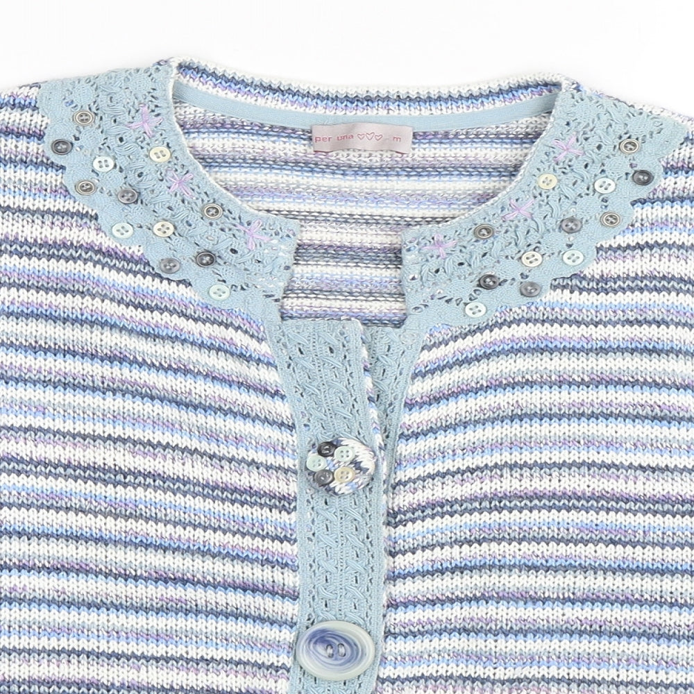 Per Una Womens Blue Striped  Cardigan Jumper Size M