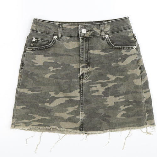 Topshop Womens Green Camouflage  Mini Skirt Size 6
