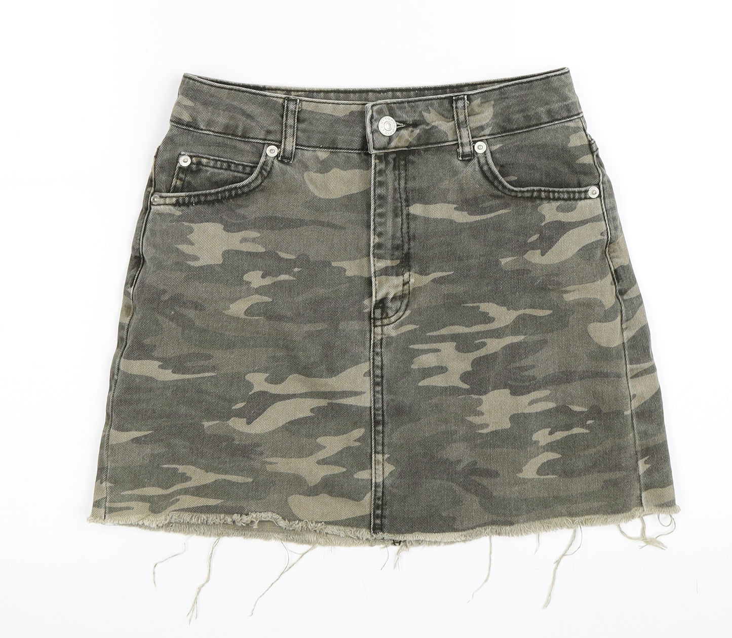Topshop Womens Green Camouflage  Mini Skirt Size 6