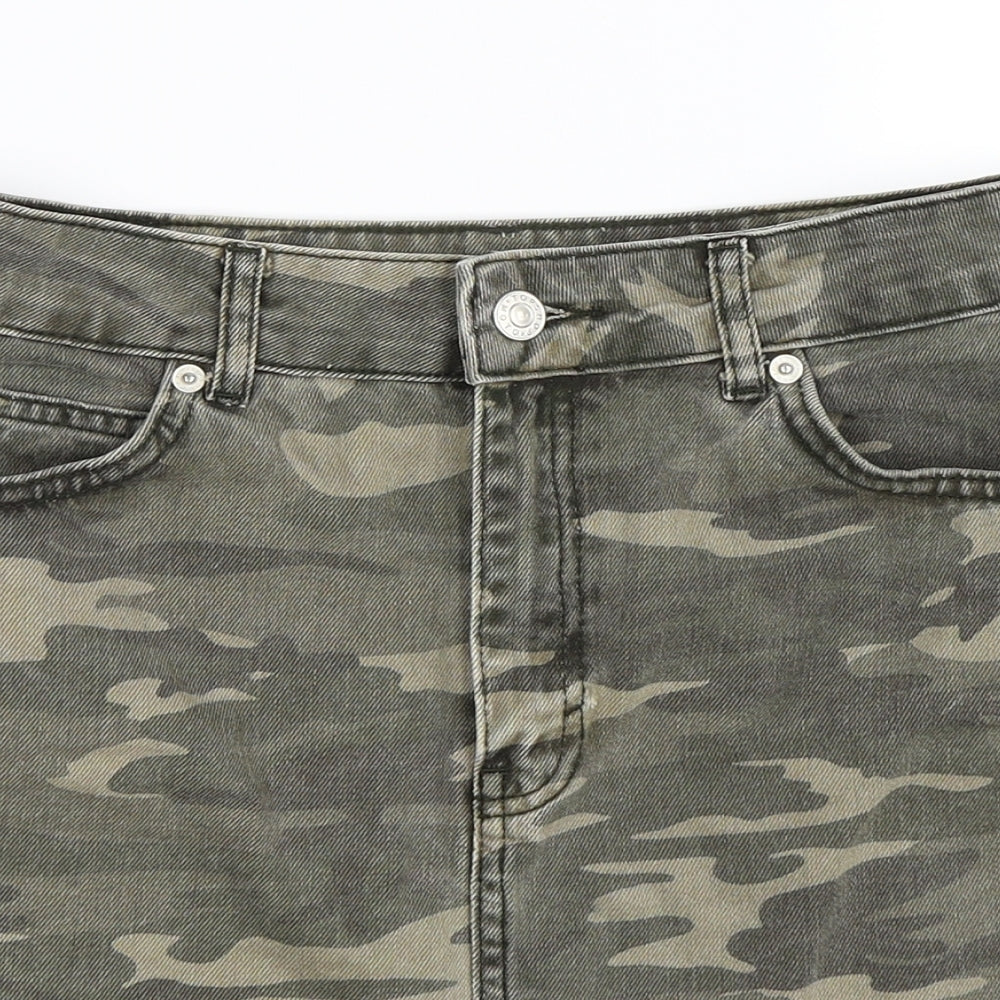 Topshop Womens Green Camouflage  Mini Skirt Size 6
