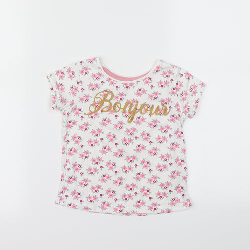 Primark Girls White Floral  Basic T-Shirt Size 2-3 Years