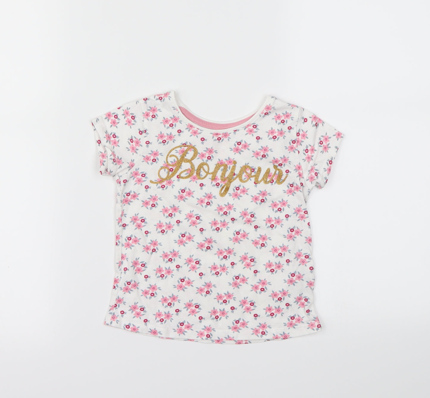 Primark Girls White Floral  Basic T-Shirt Size 2-3 Years