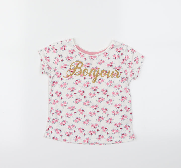Primark Girls White Floral  Basic T-Shirt Size 2-3 Years