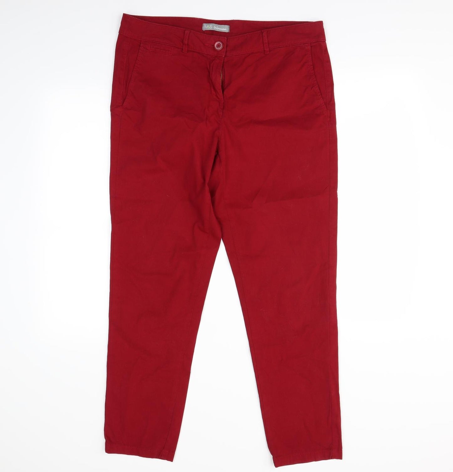 M&S Womens Red  Denim Skinny Jeans Size 14 L28 in