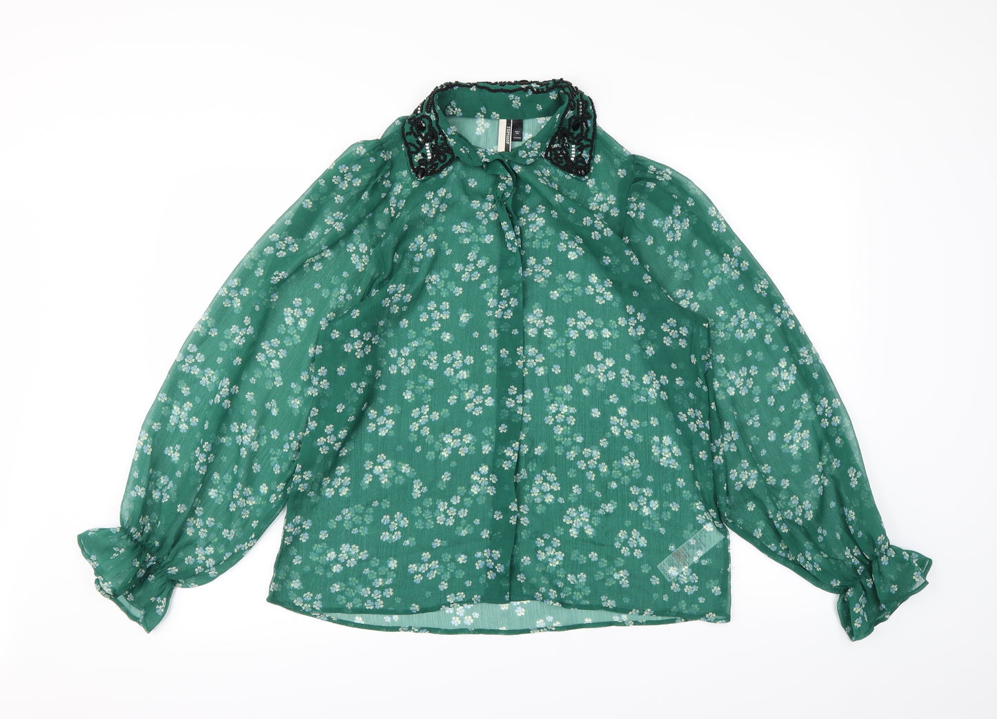 Topshop Womens Green Floral  Basic Button-Up Size 8  - Mesh