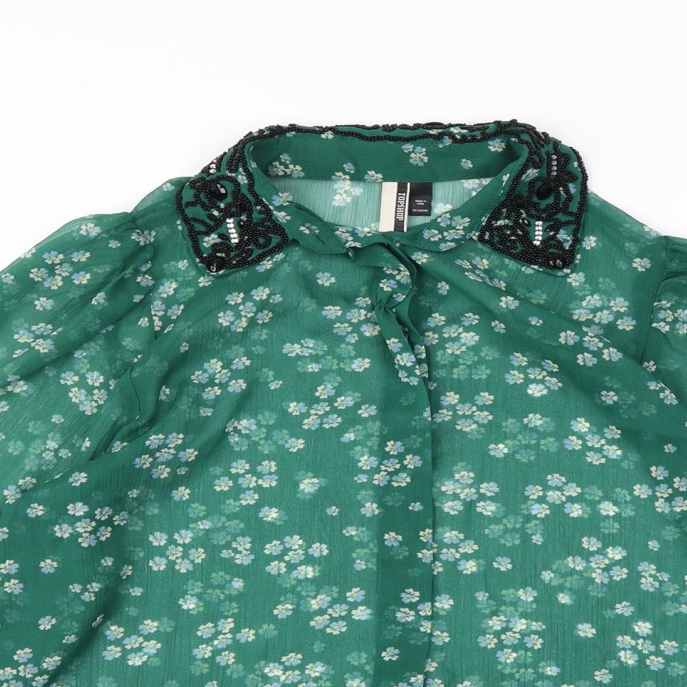 Topshop Womens Green Floral  Basic Button-Up Size 8  - Mesh