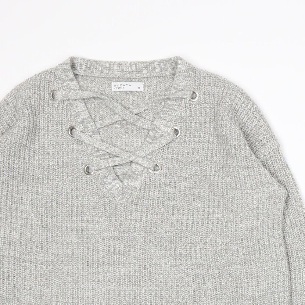 Papaya Womens Grey  Knit Pullover Jumper Size M