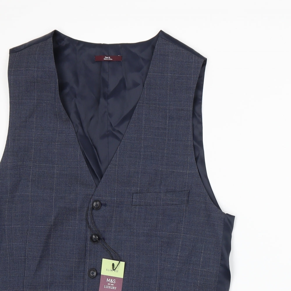 Marks and Spencer Mens Blue   Jacket Suit Waistcoat Size M
