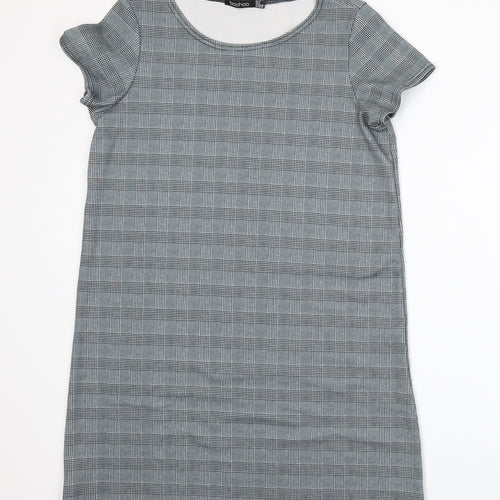 Boohoo Womens Grey Houndstooth  A-Line  Size 12