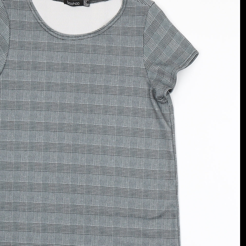 Boohoo Womens Grey Houndstooth  A-Line  Size 12