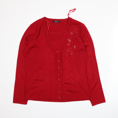 BM Womens Red  Knit Cardigan Jumper Size S