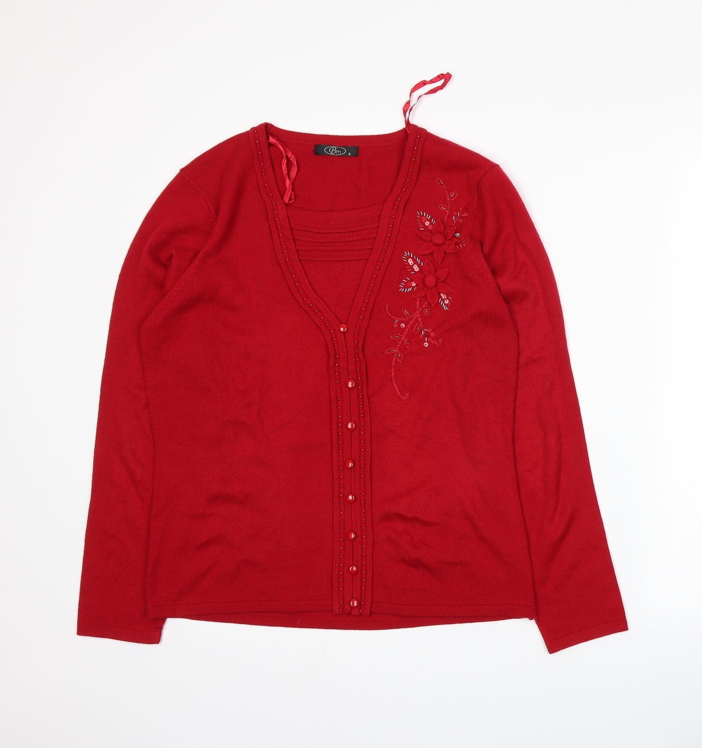 BM Womens Red  Knit Cardigan Jumper Size S