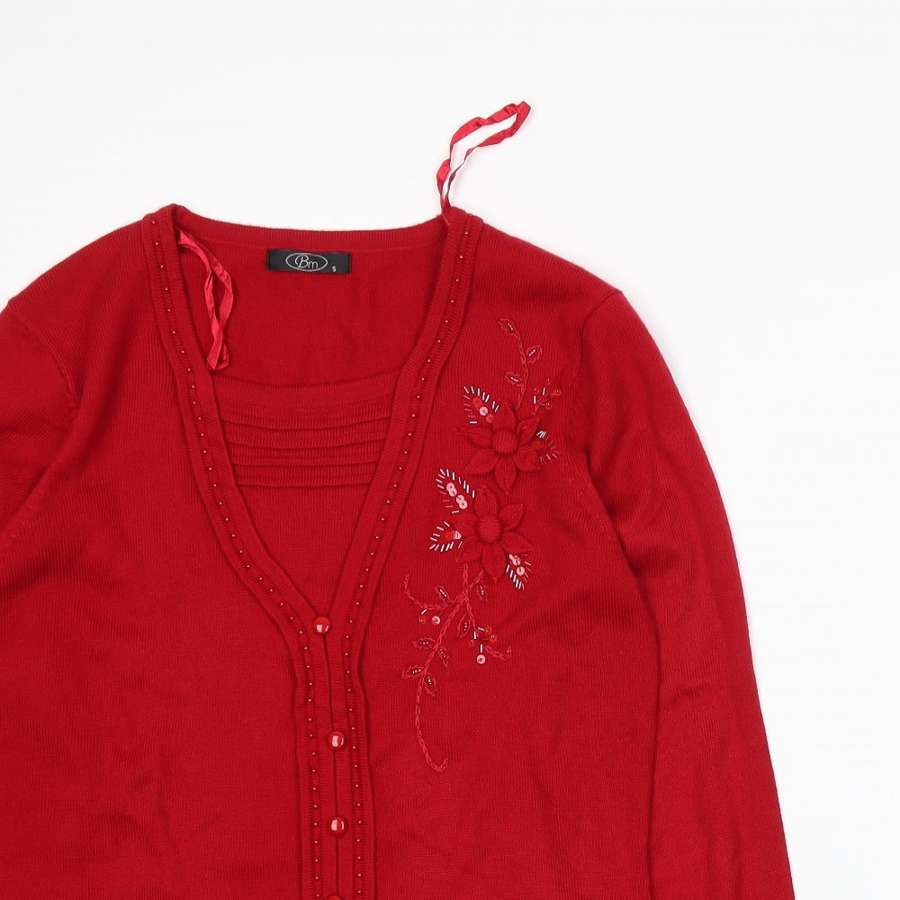 BM Womens Red  Knit Cardigan Jumper Size S
