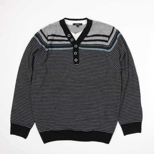 George Mens Grey Striped Knit Pullover Jumper Size L