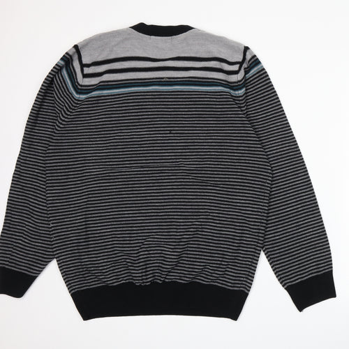 George Mens Grey Striped Knit Pullover Jumper Size L