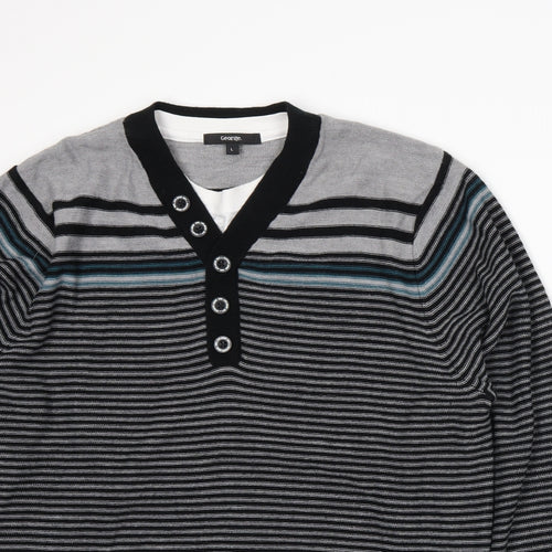 George Mens Grey Striped Knit Pullover Jumper Size L