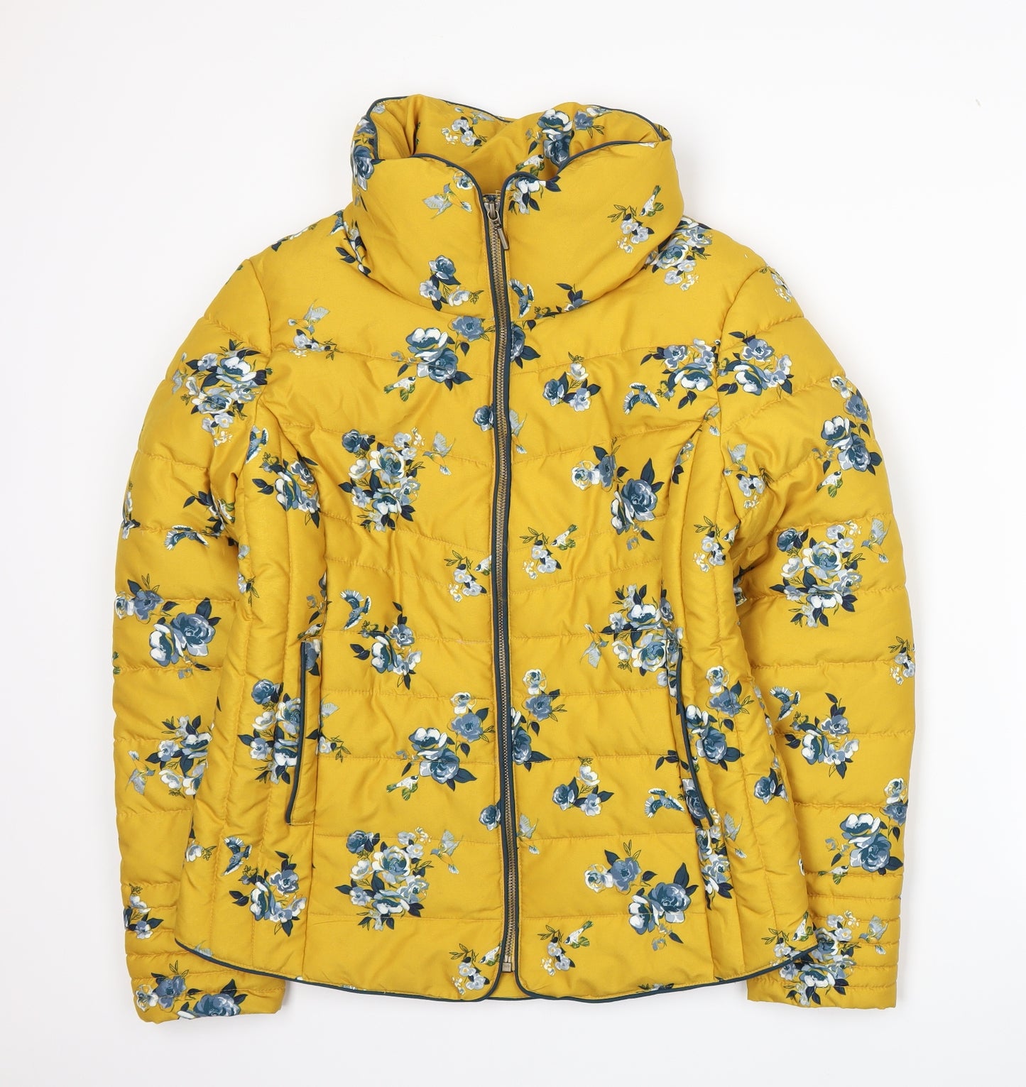 TU Womens Yellow Floral  Puffer Jacket Jacket Size 10