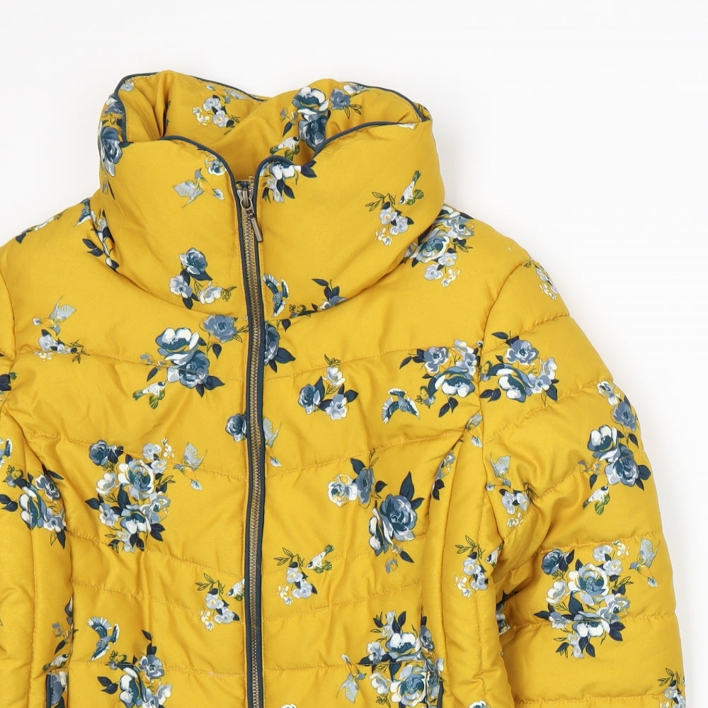 TU Womens Yellow Floral  Puffer Jacket Jacket Size 10