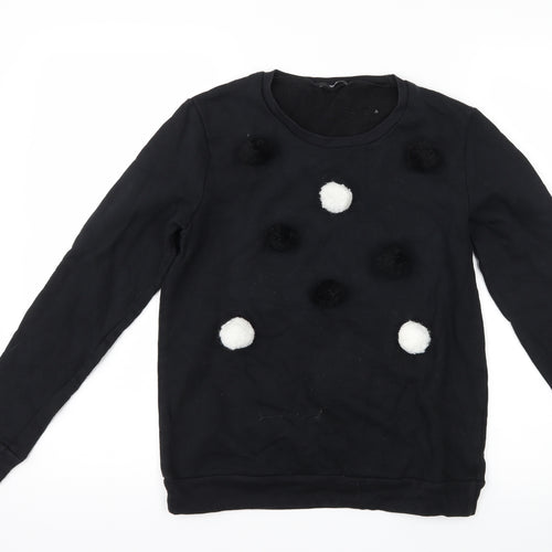 Tezenis Womens Black Polka Dot  Pullover Sweatshirt Size S  - Pom poms