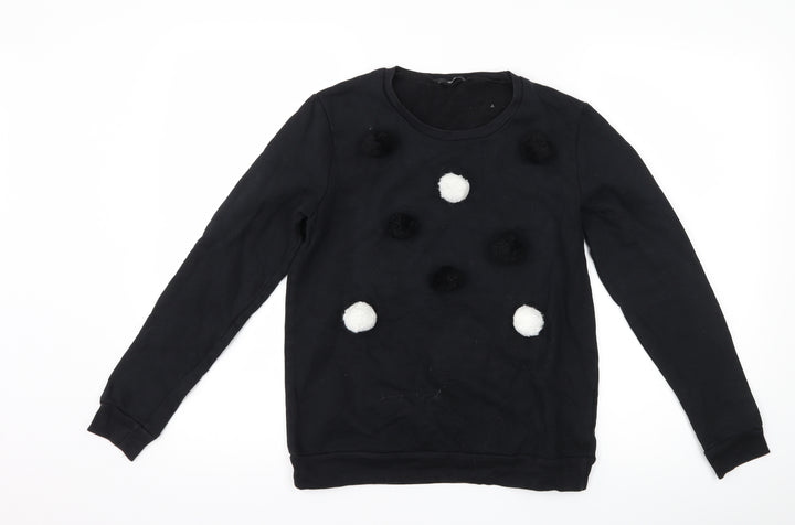 Tezenis Womens Black Polka Dot Pullover Sweatshirt Size S - Pom poms