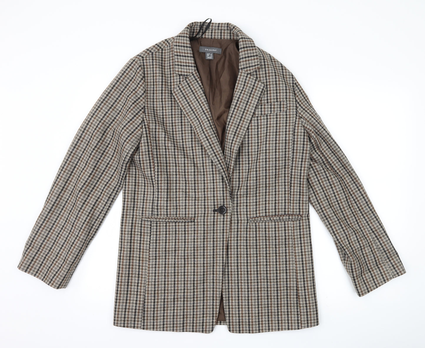 Primark Womens Brown Houndstooth  Overcoat Coat Size 8