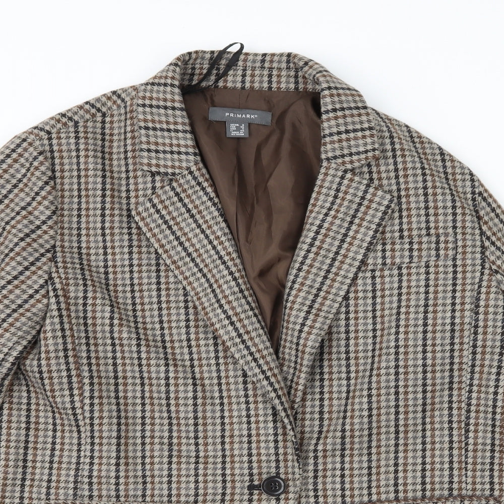 Primark Womens Brown Houndstooth  Overcoat Coat Size 8